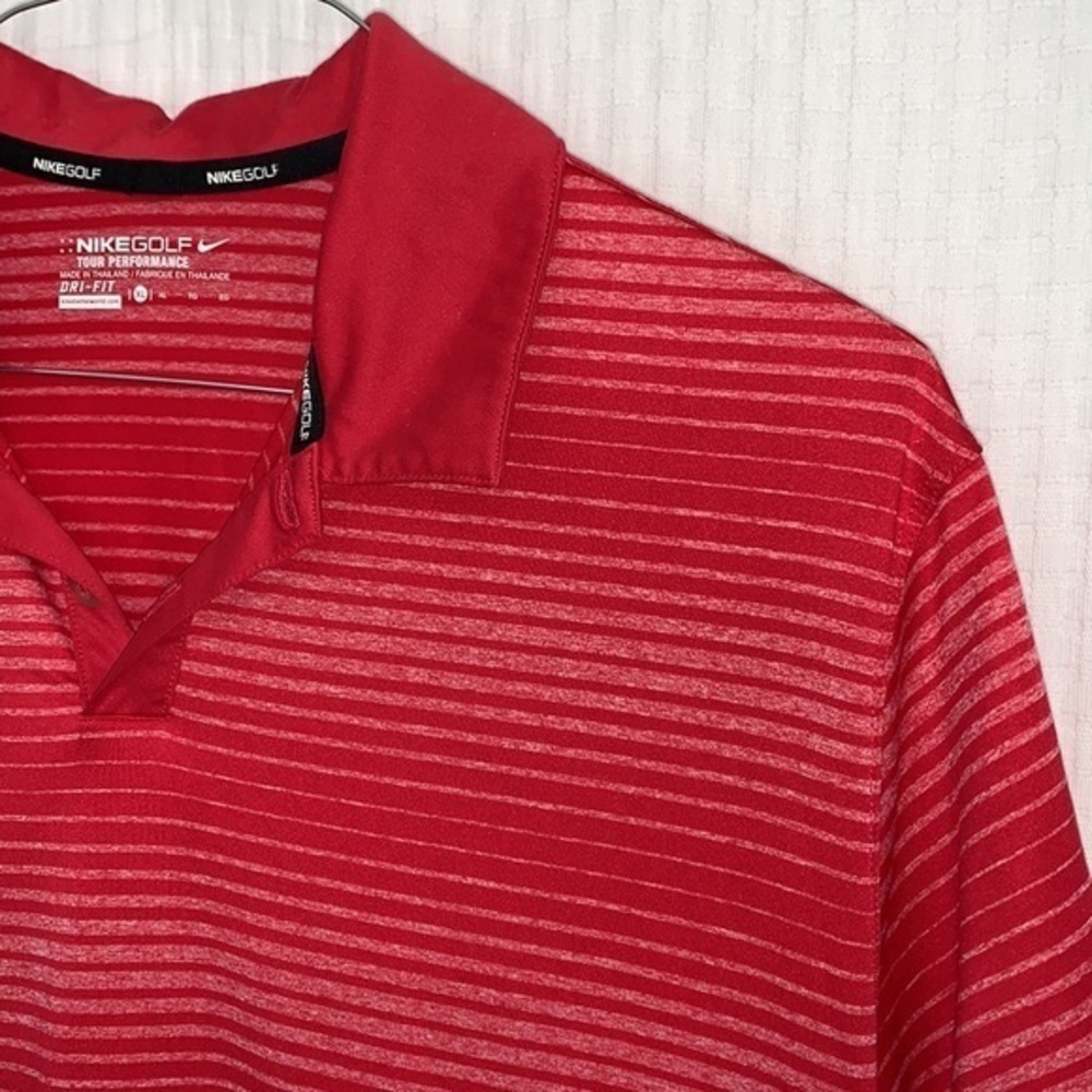 Nike Golf Dri-Fit men's polo shirt.‎  Size XL.  Red with white stripes. EUC - Picture 2 of 10